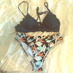 Cupshe Black and Floral Bikini Set